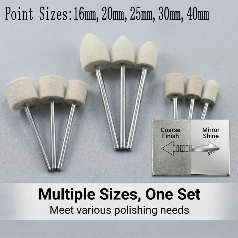 JUNLIXN 90mm Extended Shank Felt Polishing Bits, Extra Long 1/4'' Shank Compressed Wool Flet Polishing Kits for Rotary Tools, Drill (Pack of 9) - Image 2